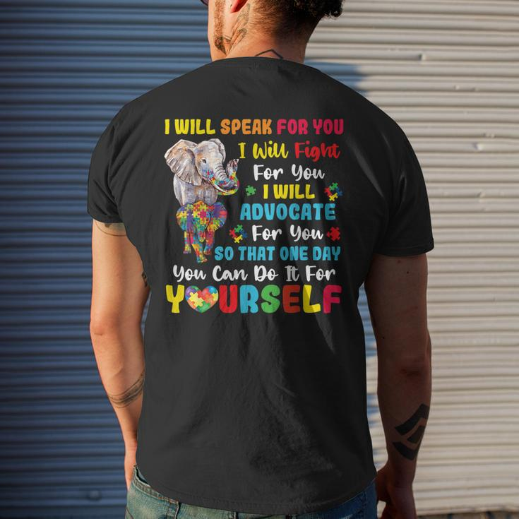 Autism Mom Dad Elephant Autism Awareness Women Men Autistic Mens Back Print T-shirt Gifts for Him