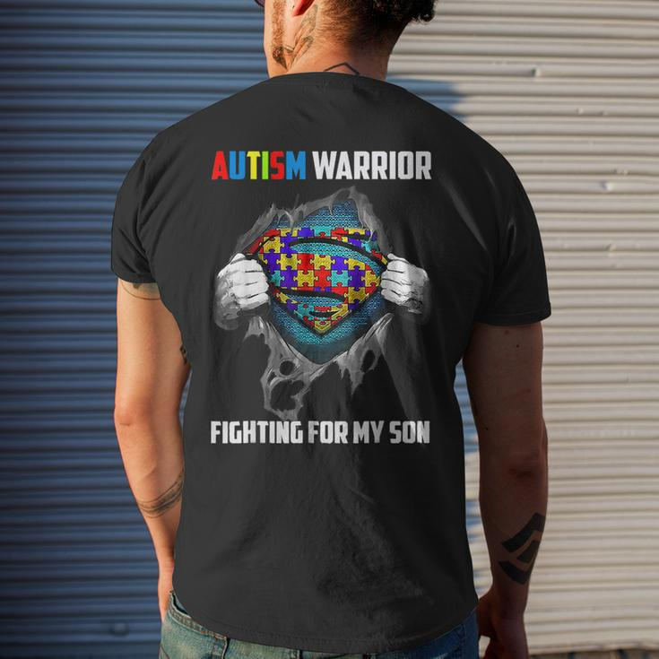 Autism Warrior Fighting For My Son Autism Mom Dad Parents Mens Back Print T-shirt Gifts for Him