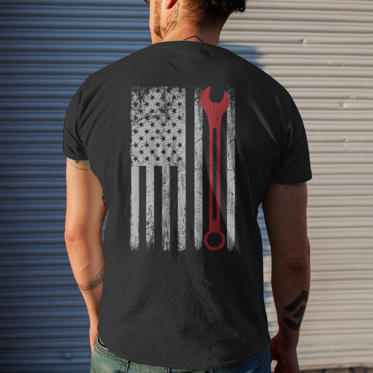 Auto Repairman Car Mechanic Wrench Workshop Tools Usa Flag Men's Back Print T-shirt Gifts for Him