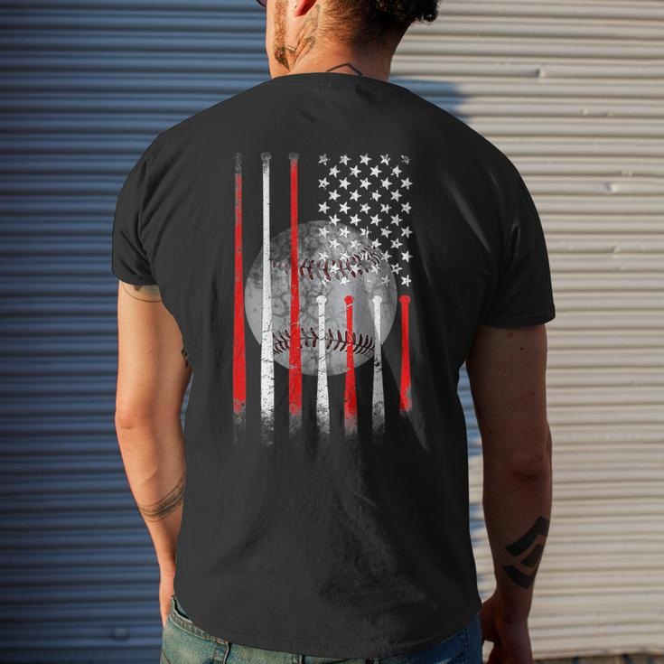 Baseball Usa Flag American Flag Vintage For Dad Fathers Day Mens Back Print T-shirt Gifts for Him