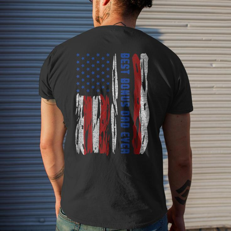Best Bonus Dad Ever Us Flag Step Father Fathers Day Men's Back Print T-shirt Gifts for Him