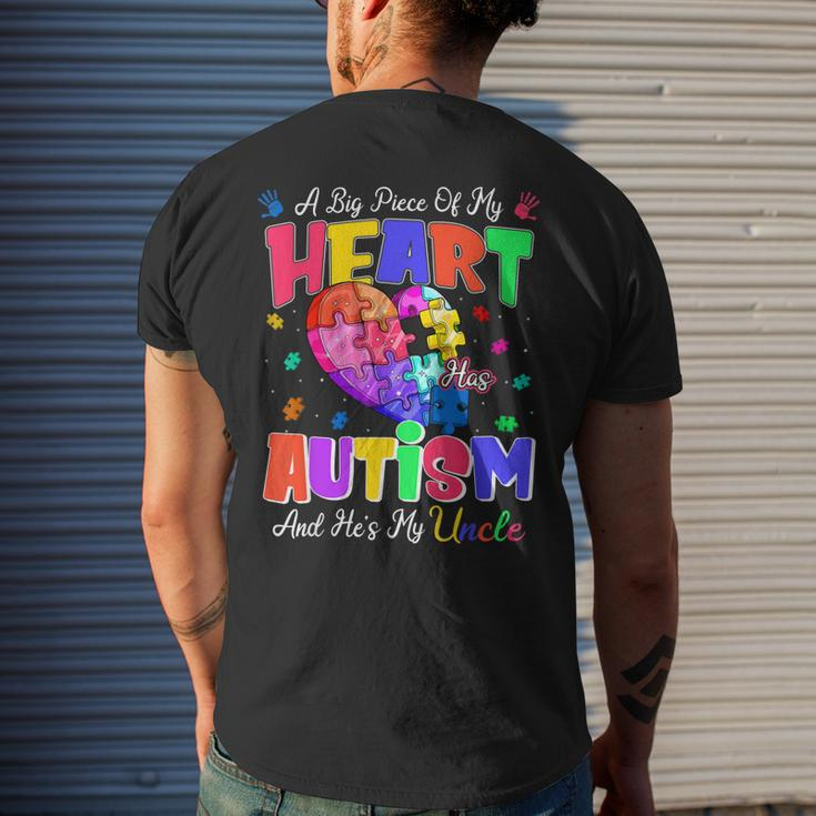 A Big Piece Of My Heart Has Autism And Hes My Uncle Men's Back Print T-shirt Gifts for Him
