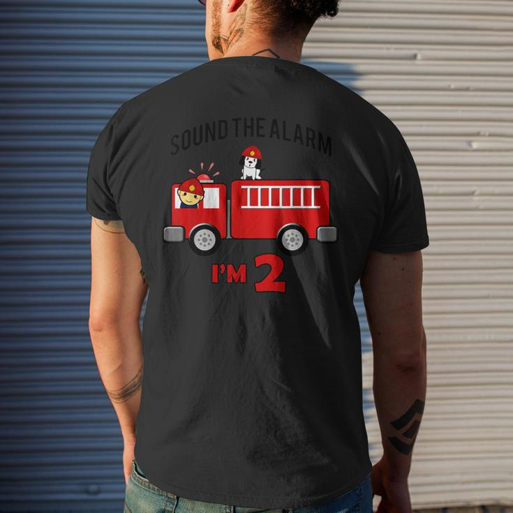 Birthday 2 Year Old Fire Fighter Truck Firetruck Men's T-shirt Back Print Gifts for Him
