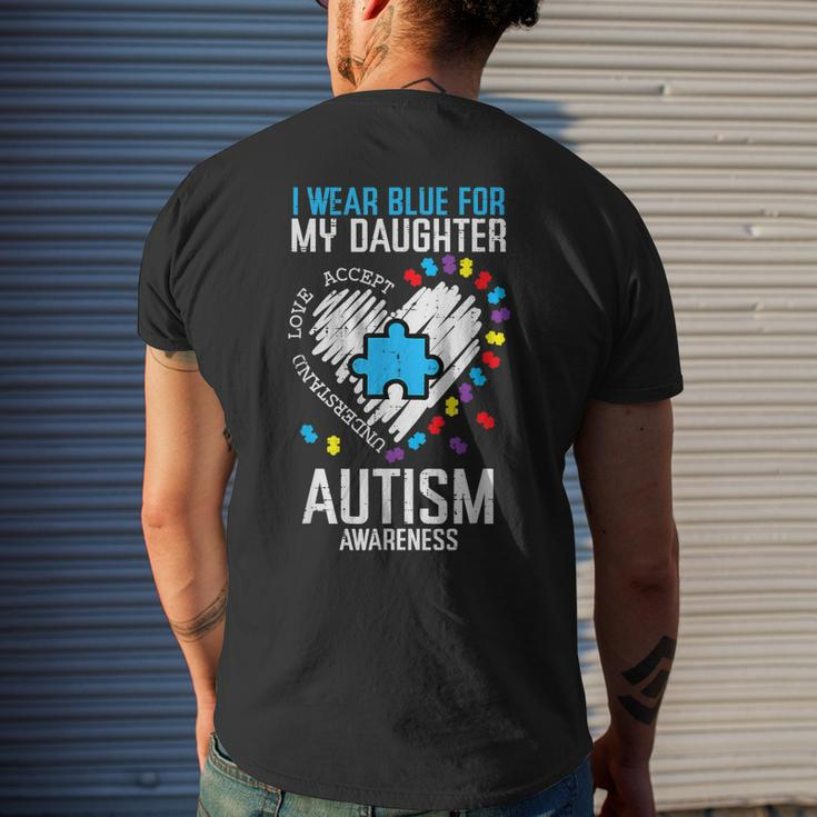 Blue For Daughter Autism Awareness Family Mom Dad Men Women Mens Back Print T-shirt Gifts for Him
