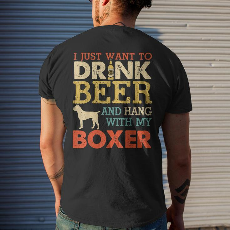 Boxer Dad Drink Beer Hang With Dog Men Vintage Men's T-shirt Back Print Gifts for Him