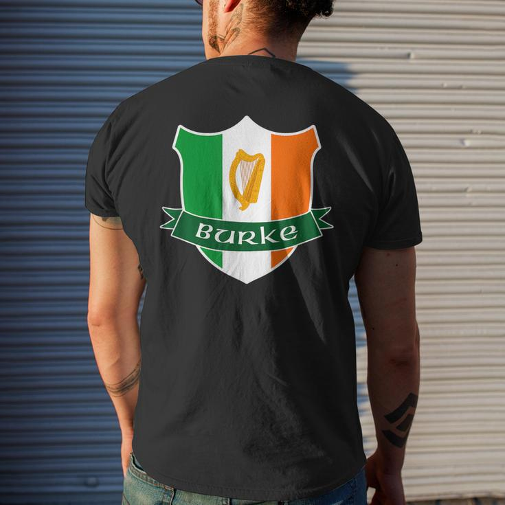 Burke Irish Name Ireland Flag Harp Family Mens Back Print T-shirt Gifts for Him