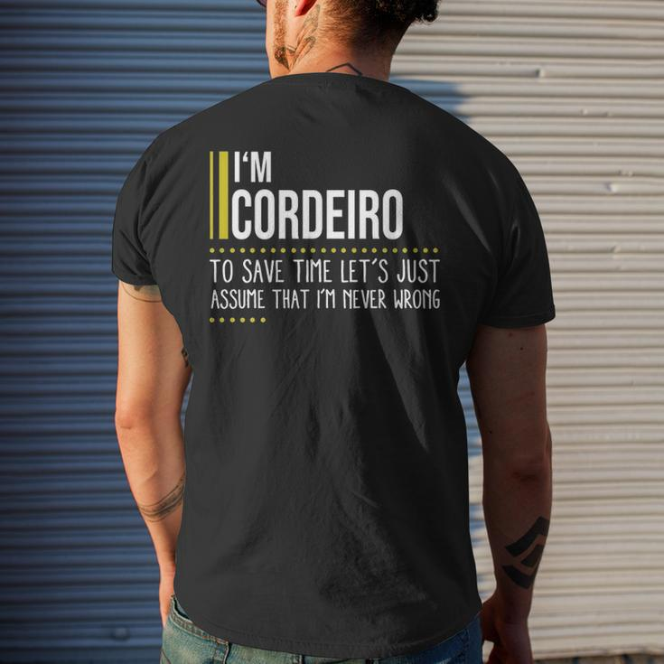 Cordeiro Name Gift Im Cordeiro Im Never Wrong Mens Back Print T-shirt Gifts for Him