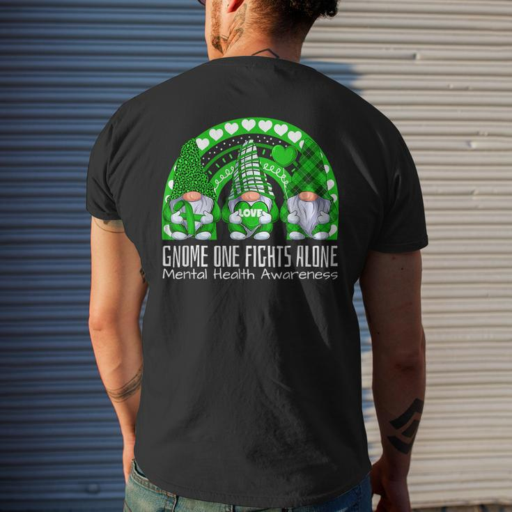 Cute Gnome One Fights Alone Green Ribbon Mental Health Mens Back Print T-shirt Gifts for Him