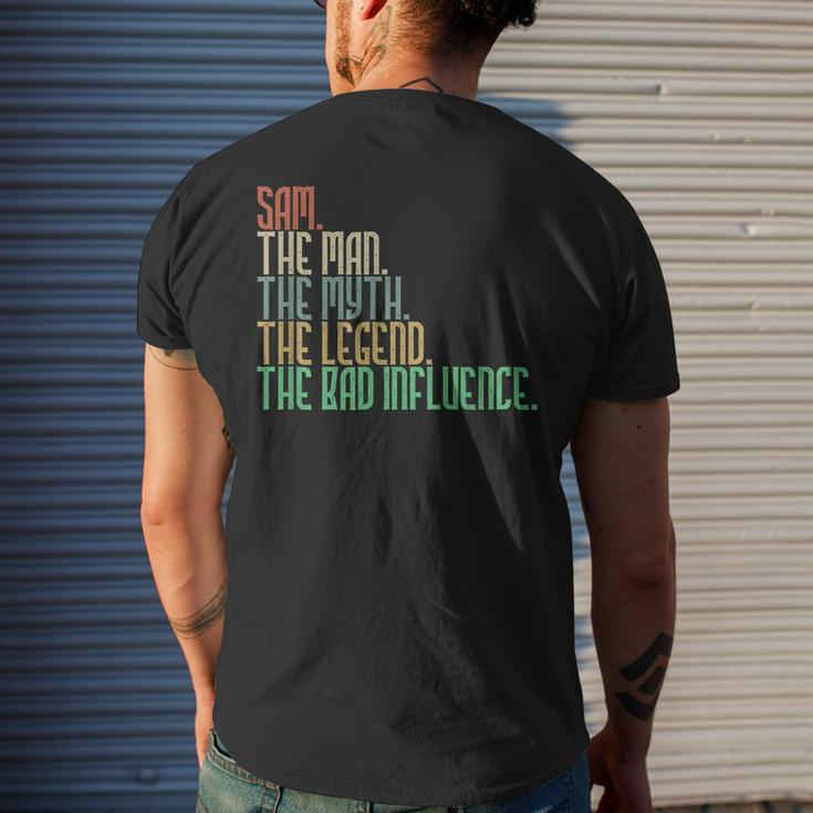 Distressed Sam The Man Myth Legend And Bad Influence Mens Back Print T-shirt Gifts for Him