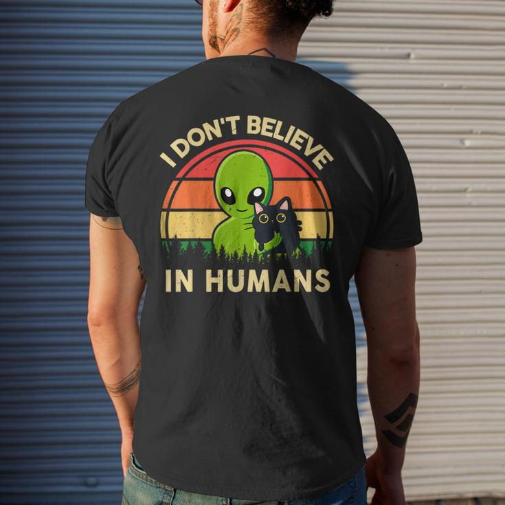 I Dont Believe In Humans Alien Ufo Cat Vintage Retro Men's T-shirt Back Print Gifts for Him