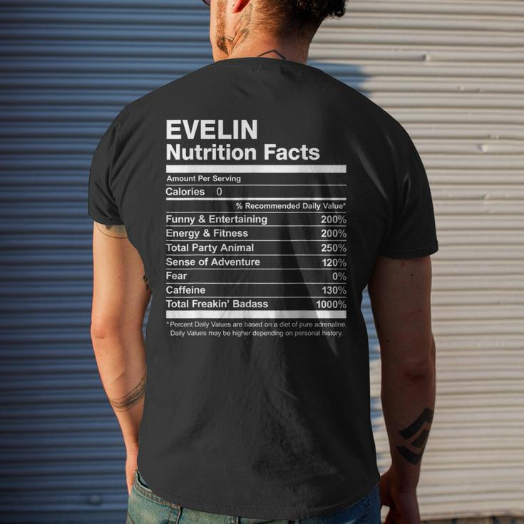Evelin Nutrition Facts Name Named Funny Mens Back Print T-shirt Gifts for Him