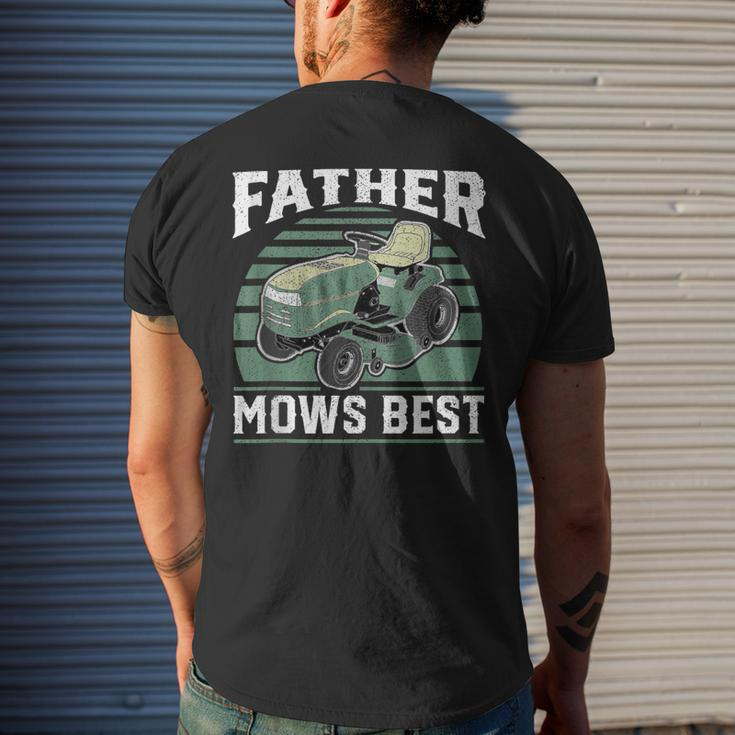 Father Mows Best Riding Mower Retro Mowing Dad Men's T-shirt Back Print Gifts for Him