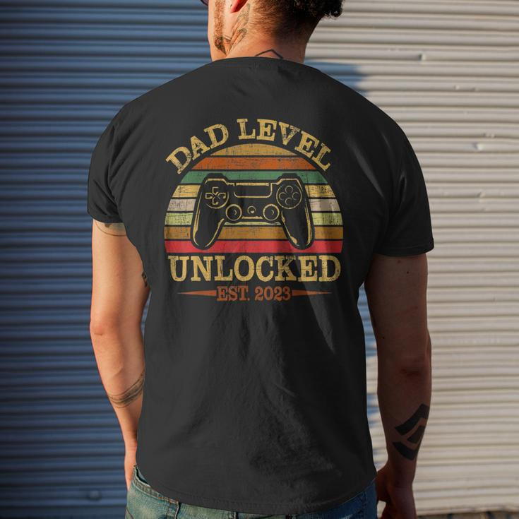 Fathers Day Gift Dad Level Unlocked Est 2023 Funny New Dad Mens Back Print T-shirt Gifts for Him