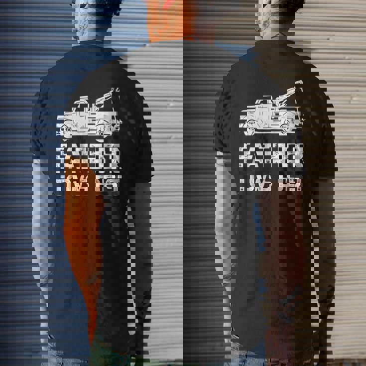 Fathers Day Tow Truck Dad Tows Best Towing Men's Back Print T-shirt Gifts for Him Fathers Day Tow Truck Dad Tows Best Towing Men's Back Print T-shirt Gifts for Him