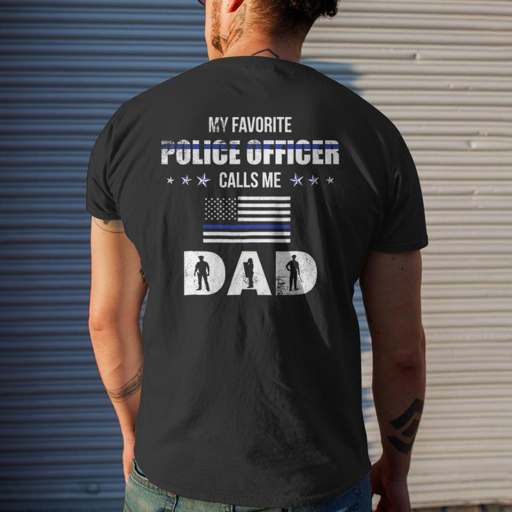 Mens My Favorite Police Officer Calls Me Dad Fathers Day Men's T-shirt Back Print Gifts for Him