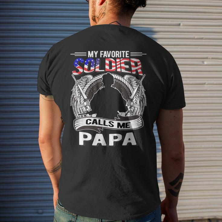 My Favorite Soldier Calls Me Papa - Proud Army Grandpa Men's T-shirt Back Print Gifts for Him