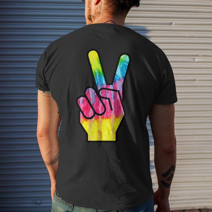 Finger Peace Sign Tie Dye 60S 70S Funny Hippie Costume Mens Back Print T-shirt Gifts for Him