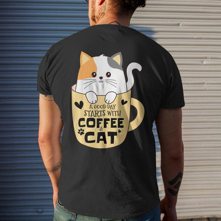 Funny Cat Cat Mom Cat Dad Cat Lovers Coffee Lover Mens Back Print T-shirt Gifts for Him