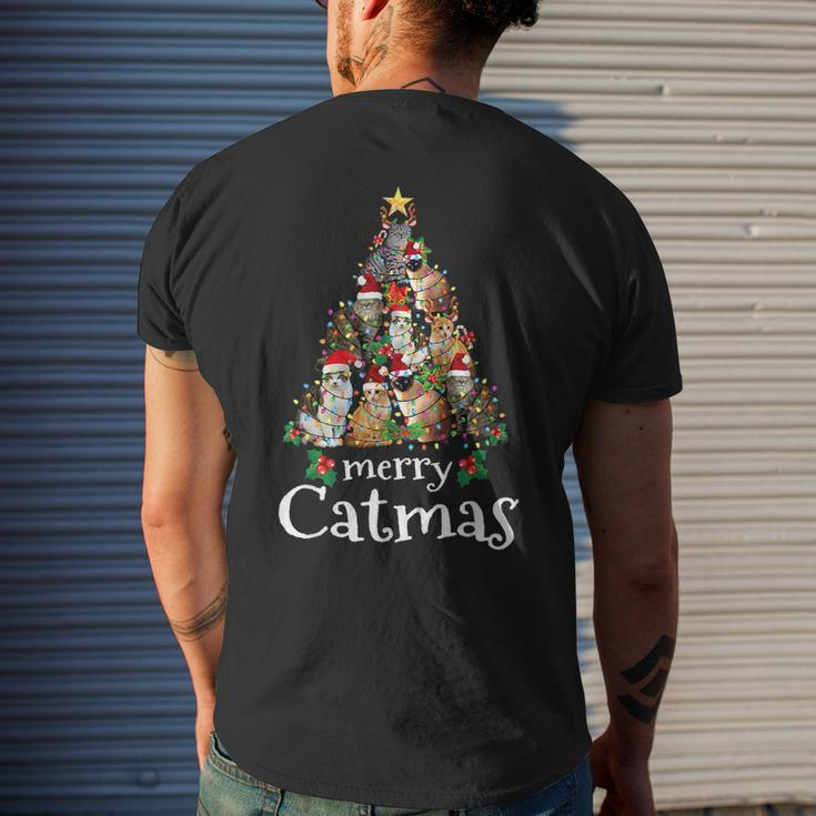 Funny Cat Mom Cat Dad Christmas Cat Merry Catmas Cute Cat Mens Back Print T-shirt Gifts for Him