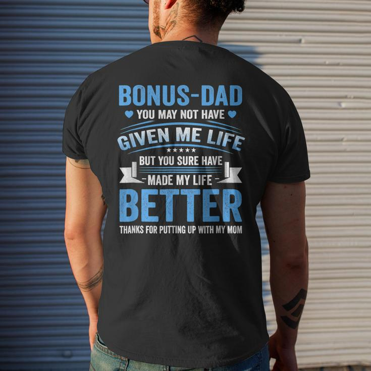 Funny Fathers Day Bonus Dad Gift From Daughter Son Wife Mens Back Print T-shirt Gifts for Him
