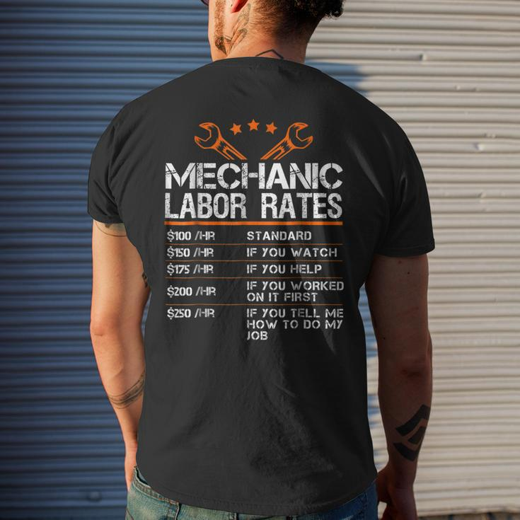 Funny Mechanic Labor Rates Men Gift Hourly Rate Mens Back Print T-shirt Gifts for Him