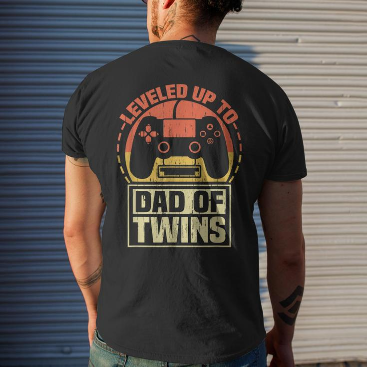 Gamer Dad Fathers Day Leveled Up To Dad Of Twins Vintage Men's T-shirt Back Print Gifts for Him