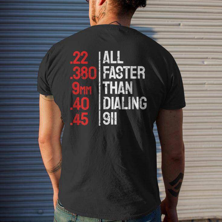 Gun Caliber All Faster Than Dialing 911 Guns Men's Back Print T-shirt Gifts for Him
