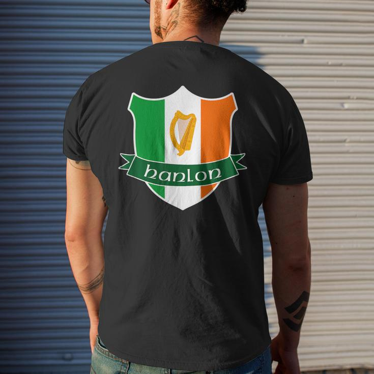 Hanlon Irish Name Ireland Flag Harp Family Mens Back Print T-shirt Gifts for Him