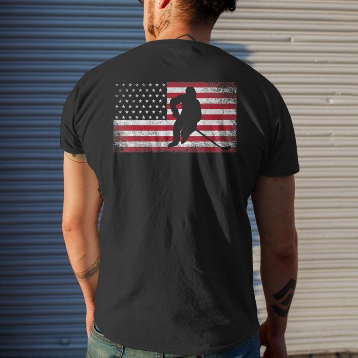 Hockey American Flag 4Th Of July Patriotic Usa Dad Men Son Mens Back Print T-shirt Gifts for Him