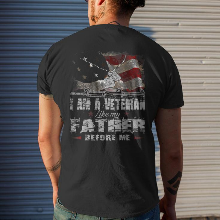 I Am A Veteran Like My Father Before Me Flag Usa Mens Back Print T-shirt Gifts for Him