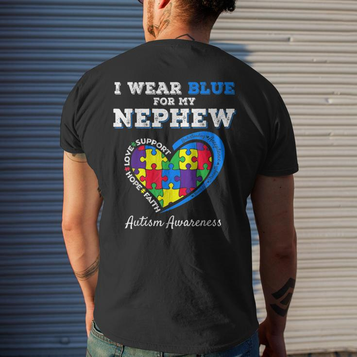 I Wear Blue For My Nephew Autism Awareness Uncle Aunt Puzzle Mens Back Print T-shirt Gifts for Him