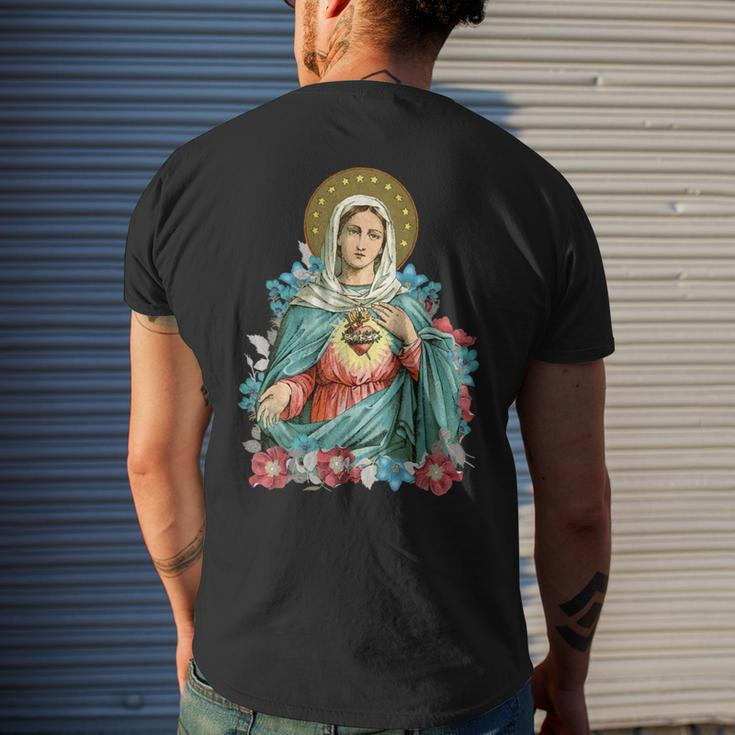 Immaculate Heart Of Mary Our Blessed Mother Catholic VintageMen's Back Print T-shirt Gifts for Him