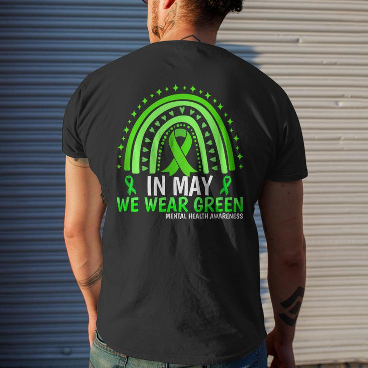 In May We Wear Green Ribbon Mental Health Awareness Mens Back Print T-shirt Gifts for Him