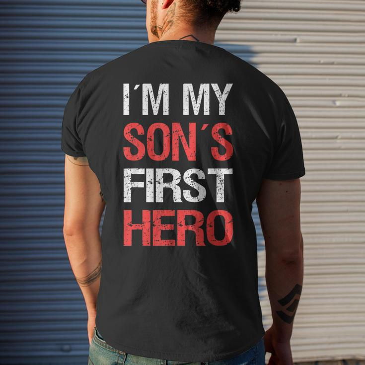 I´M My Sons First Hero Funny Fathers Day Dad Mens Back Print T-shirt Gifts for Him