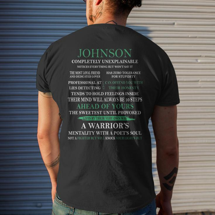 Johnson Name Gift Johnson Completely Unexplainable Mens Back Print T-shirt Gifts for Him