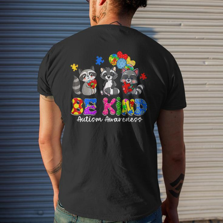 Be Kind Raccoon Puzzle Pieces Autism Awareness Men's Back Print T-shirt Gifts for Him