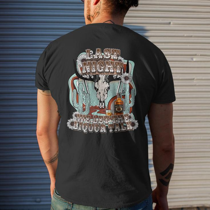 Last-Night We Let The Liquor Talk Cow Skull Western Country Men's Back Print T-shirt Gifts for Him