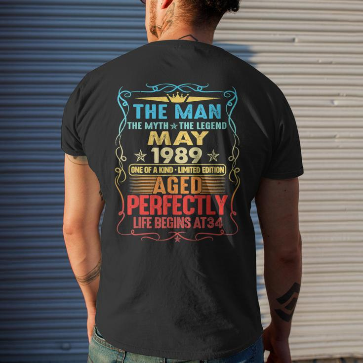 May 1989 The Man Myth Legend 34 Year Old Birthday Gifts Mens Back Print T-shirt Gifts for Him