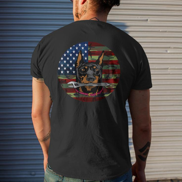 Mechanic Doberman American Flag Camouflage Army Dobie Camo Men's Back Print T-shirt Gifts for Him