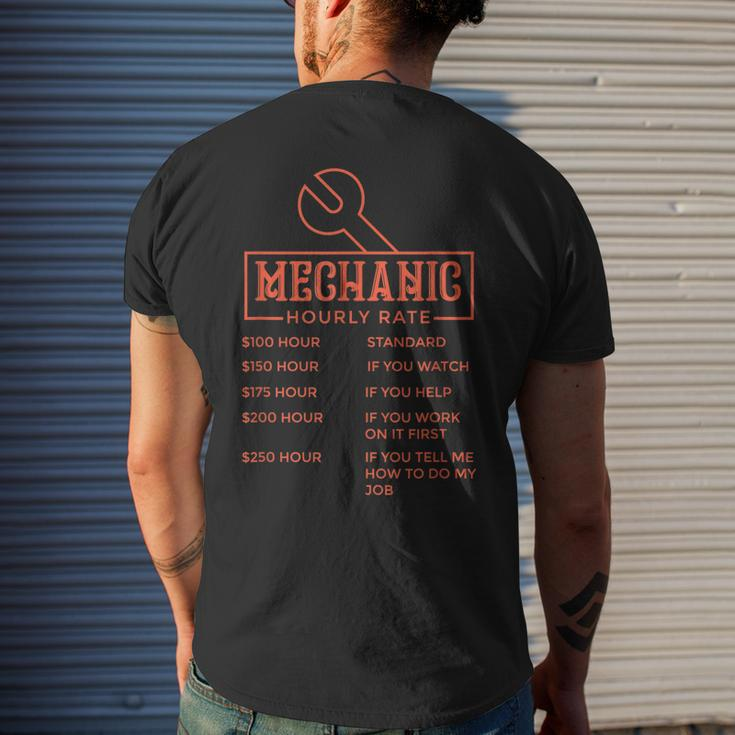 Mechanic Hourly Rate Labor Rates Funny Gift Mens Back Print T-shirt Gifts for Him