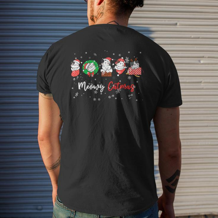 Meowy Catmas Funny Christmas Cat Kitten Lover Kids Mom Dad Mens Back Print T-shirt Gifts for Him