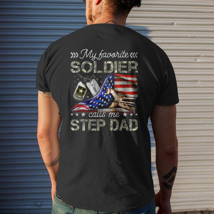 My Favorite Soldier Calls Me Step Dad Army Graduation Mens Back Print T-shirt Gifts for Him