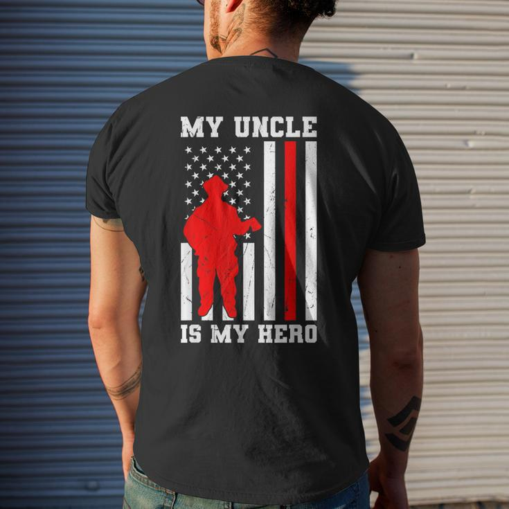 My Uncle Is My Hero Firefighter Thin Red Line Flag Mens Back Print T-shirt Gifts for Him