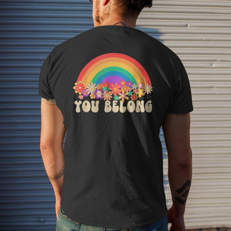 Nobody Know Im A Lesbian Retro Groovy Lgbt Pride Month Ally Men's Back Print T-shirt Gifts for Him