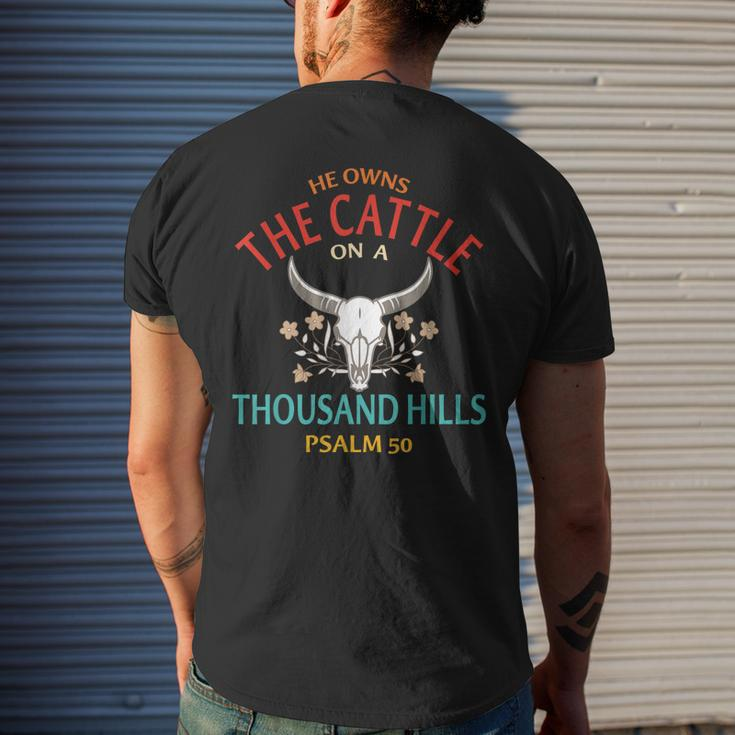 He Owns The Cattle On A Buffalo Thousand Hills Psalm 50 Men's Back Print T-shirt Gifts for Him