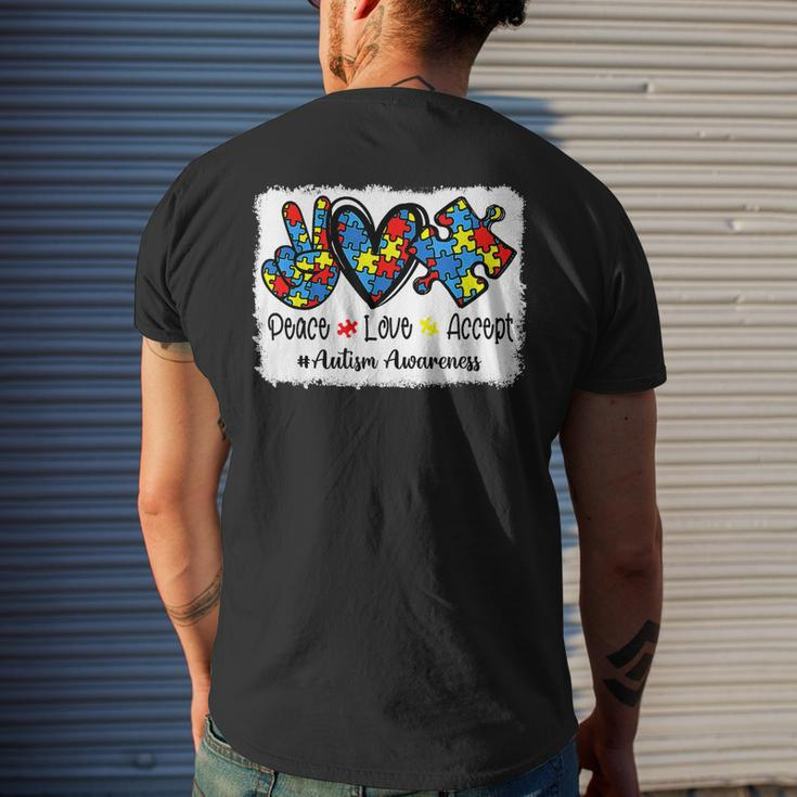 Peace Love Accept Autism Puzzle Pieces Autism Mom Dad Kids Mens Back Print T-shirt Gifts for Him