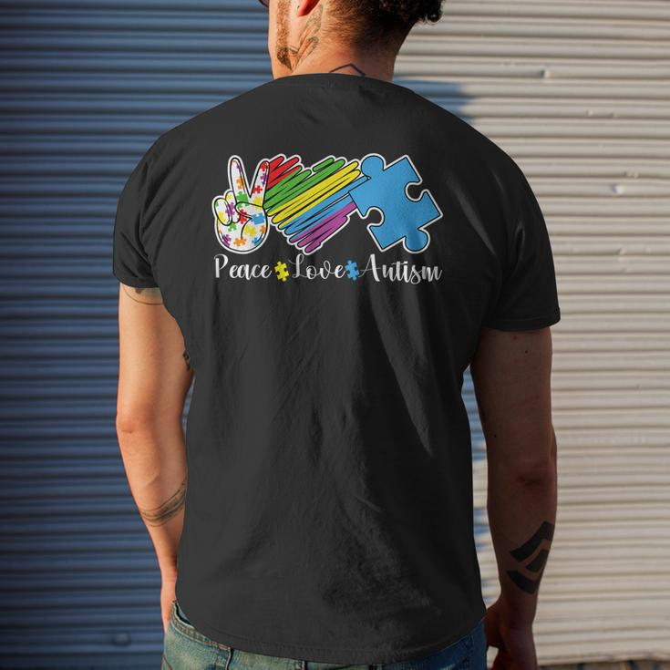 Peace Love Autism Puzzle In April We Wear Blue For Autism Men's Back Print T-shirt Gifts for Him