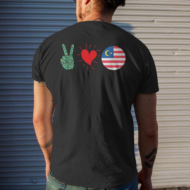 Peace Love Malaysia Flag Malaysian Pride Roots Men's Back Print T-shirt Gifts for Him