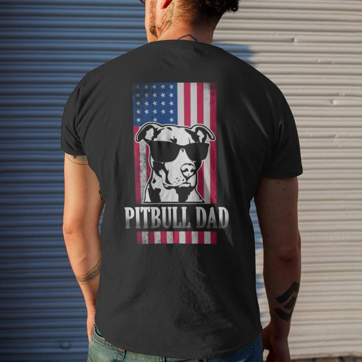 Pitbull Dad American Flag Men's Back Print T-shirt Gifts for Him