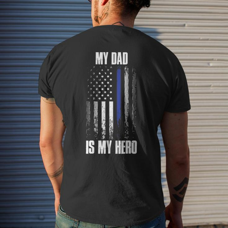 Police Father Police Flag Dad Is My Hero Back The Blue Men's T-shirt Back Print Gifts for Him